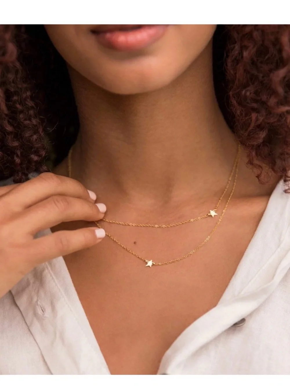 NWT jennifer zeuner Delicate Gold Double-Layer Star Necklace minimalist
